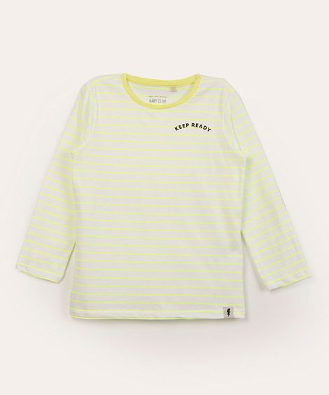 camiseta infantil manga longa listrada neon off white