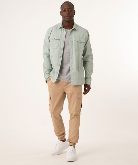 calça jogger cargo de sarja com cordão bege