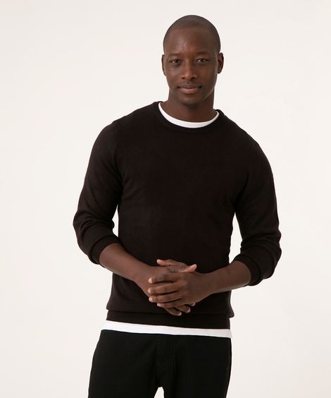 Suéter Masculino em Tricô Gola Careca Preto