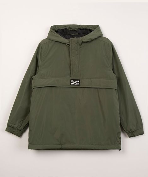 jaqueta juvenil com capuz  verde militar