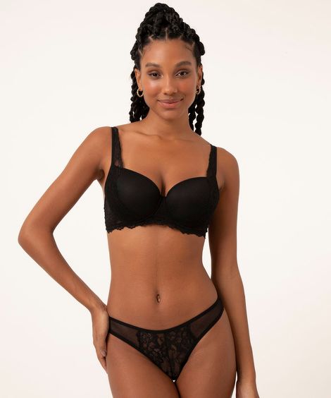 calcinha fio dental de tule com renda preta