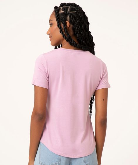 Camiseta Feminina Básica Manga Curta Decote V Lilás