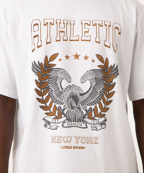 camiseta oversized de algodão manga curta college branca