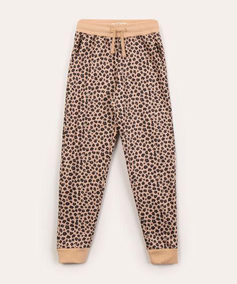 calça infantil de moletom animal print bege