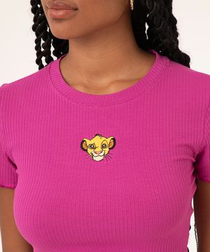 blusa cropped manga curta bordado simba pink