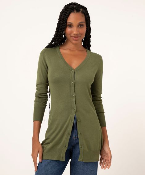 cardigan de tricô com botões verde militar