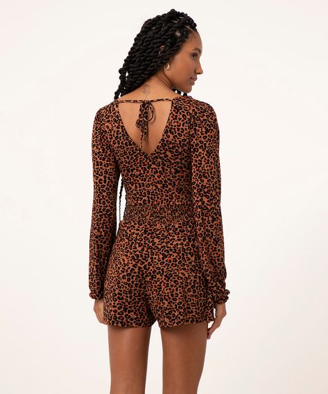 macaquinho transpassado animal print marrom