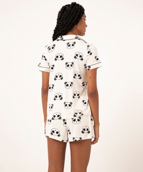 pijama camisa manga curta pandas branco