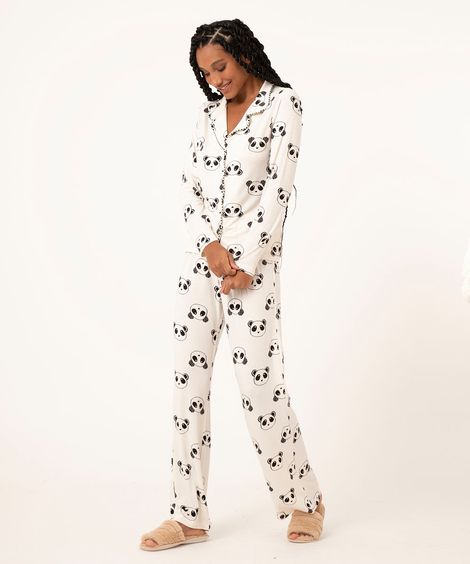 pijama camisa manga longa pandas branco