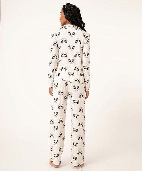 pijama camisa manga longa pandas branco
