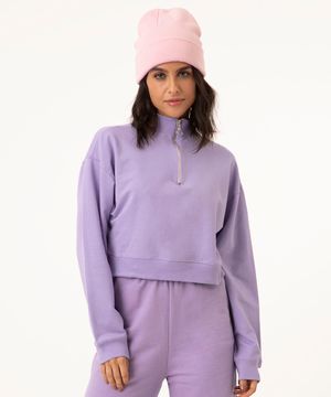 blusa de moletom manga longa com zíper roxo médio