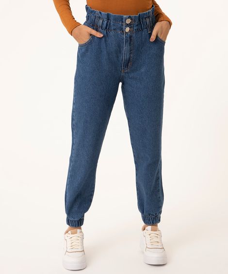 calça jeans mom jogger cintura super alta azul escuro