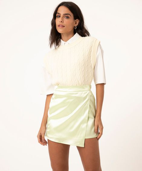 short saia de cetim alfaiataria  verde