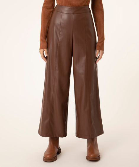 calça pantalona cropped de pu marrom