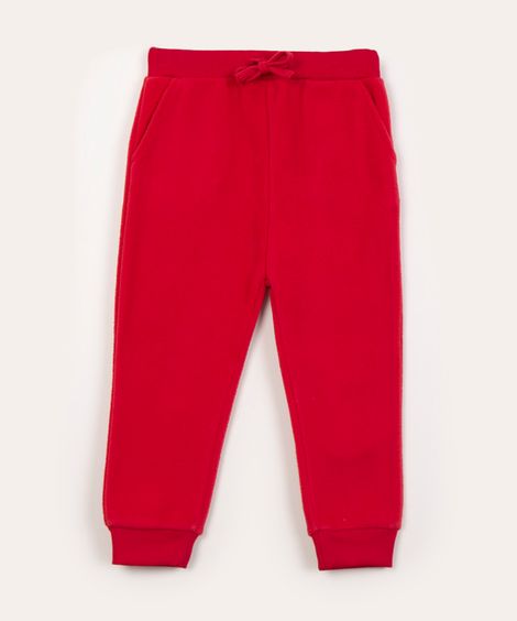 calça básica infantil de pelúcia vermelha