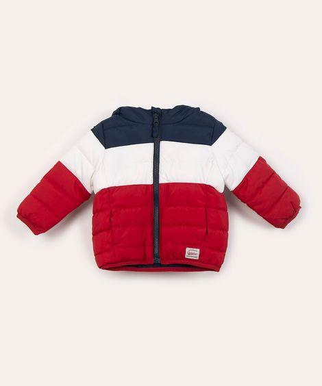 jaqueta puffer infantil color block azul marinho