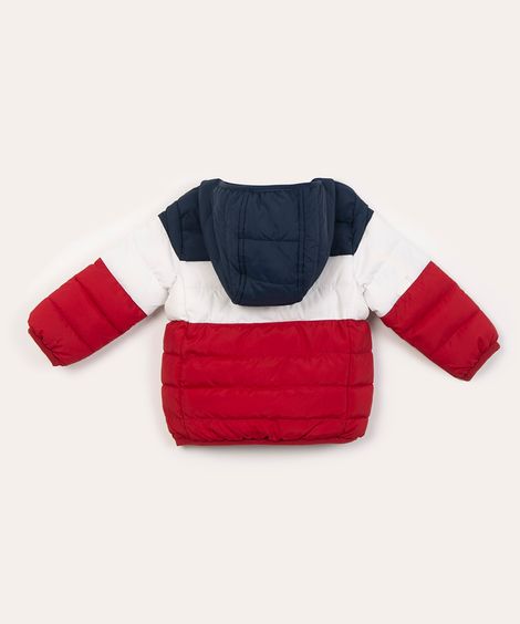 jaqueta puffer infantil color block azul marinho