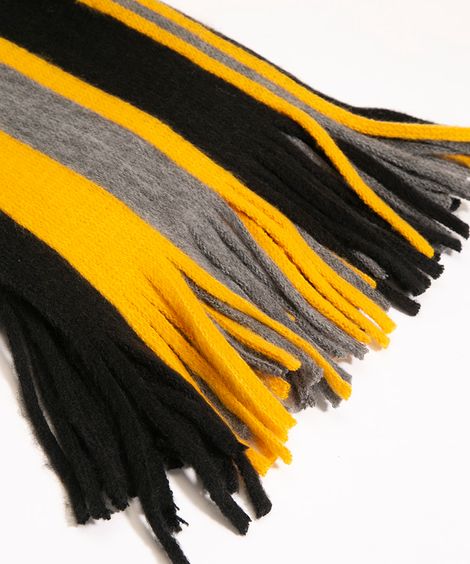 cachecol listrado com franja amarelo