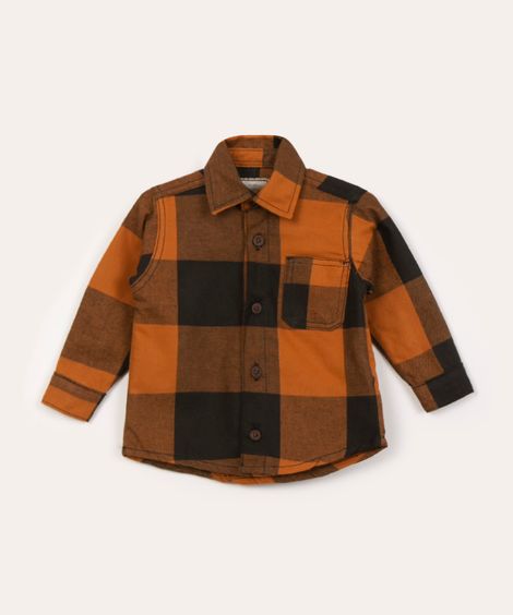 camisa infantil xadrez manga longa caramelo