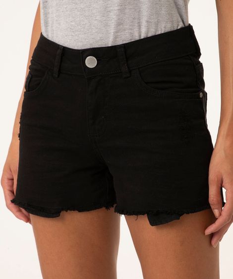 Short de Sarja Feminino Reto Cintura Média com Bolso Aparente Preto