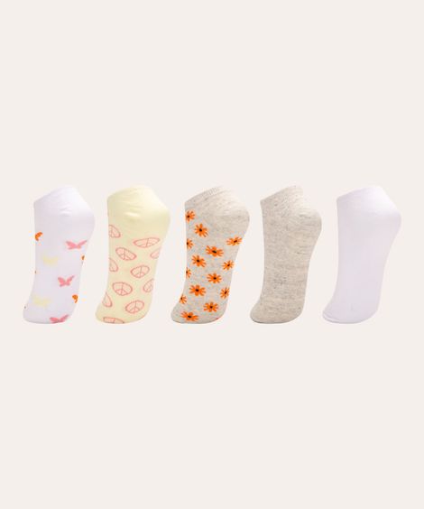 kit de 5 pares de meias cano baixo multicor