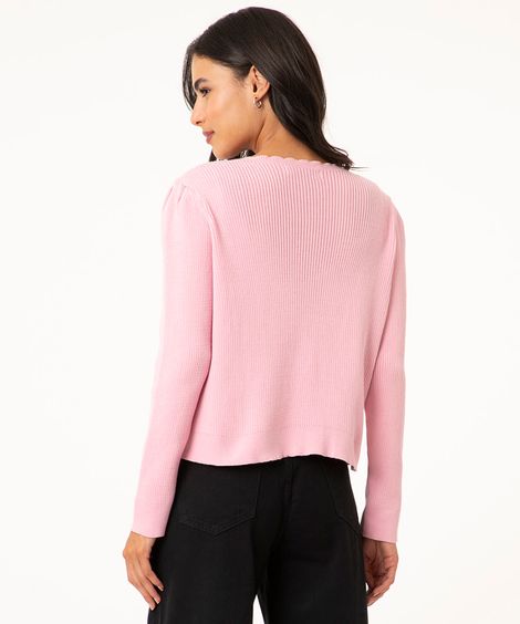 cardigan cropped de tricô canelado rosê