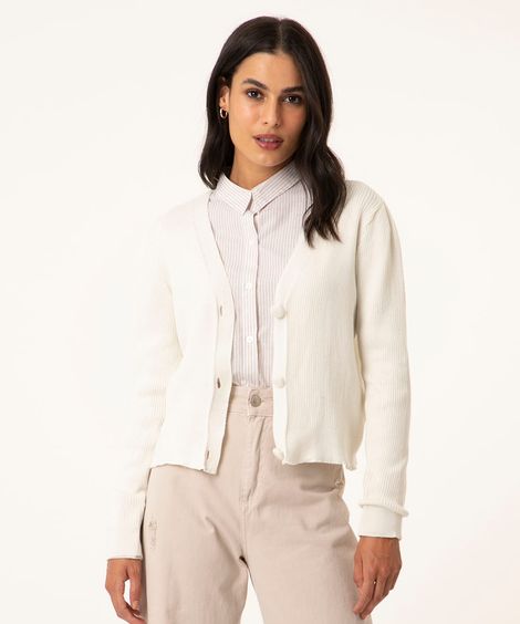cardigan cropped de tricô canelado off white