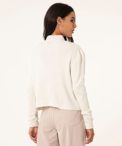 cardigan cropped de tricô canelado off white