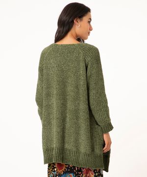 cardigan longo de chenille com bolsos verde militar