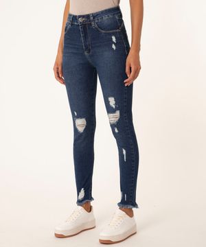 calça jeans skinny destroyed sawary azul escuro