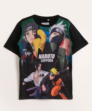 camiseta infantil manga curta naruto preta