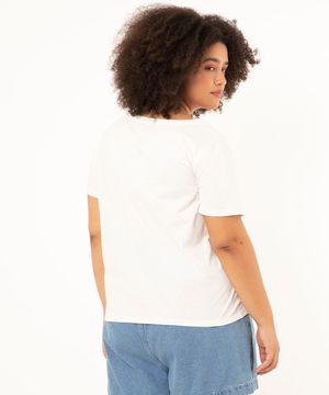 blusa plus size manga curta decote v verde militar - off white