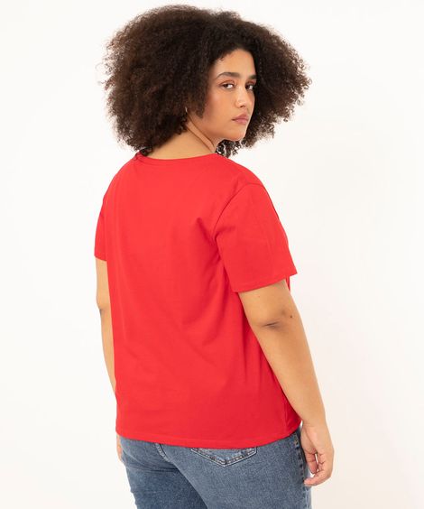 blusa plus size manga curta decote v verde militar - vermelho