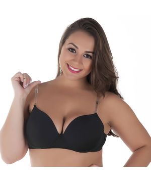 Sutiã Plus Size Moda de Baixo Costa Nua Alça Silicone Preto - CL916