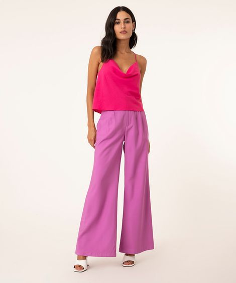 calça wide leg com pregas lilás