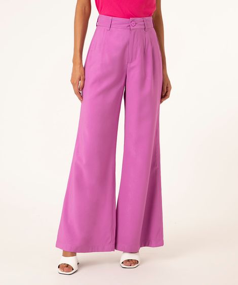 calça wide leg com pregas lilás