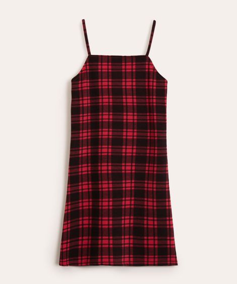 vestido juvenil xadrez alça fina vermelho