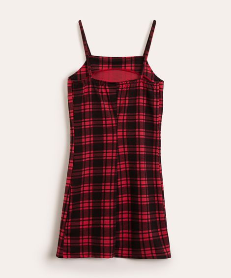vestido juvenil xadrez alça fina vermelho