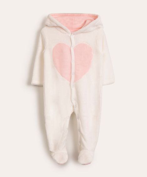 macacão com pezinho infantil de fleece unicórnio off white