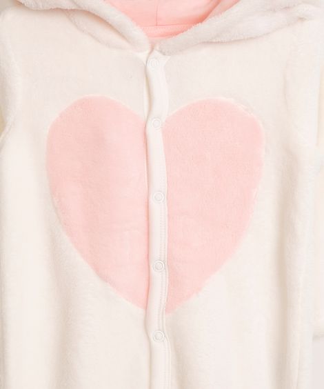 macacão com pezinho infantil de fleece unicórnio off white