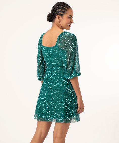 vestido de tule poá manga bufante verde