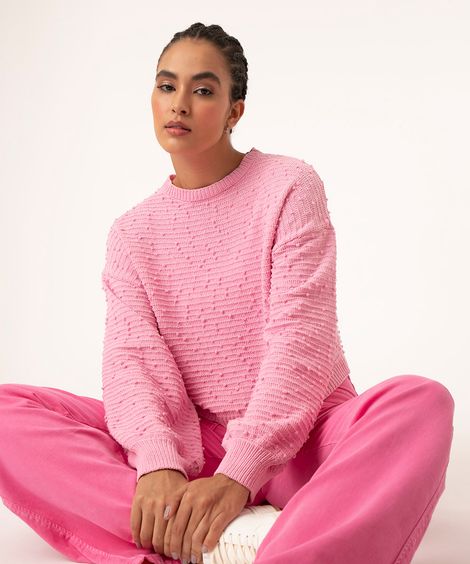 suéter de tricô com bolinhas rosa
