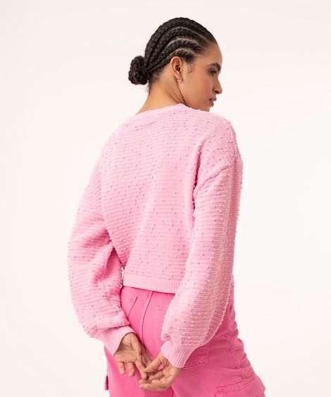 suéter de tricô com bolinhas rosa