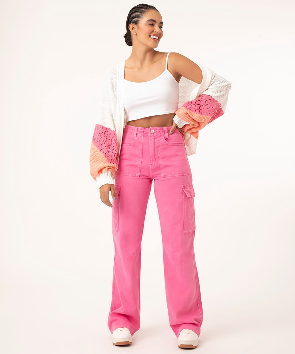 Calça rosa <em>wide leg</em>, da C&A