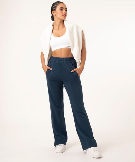 calça de moletom botões laterais azul escuro