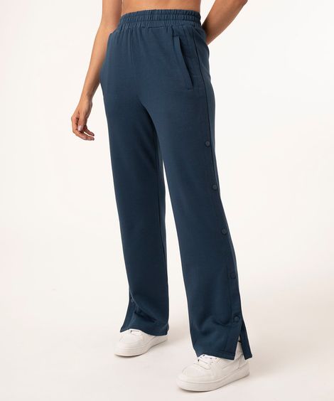 calça de moletom botões laterais azul escuro