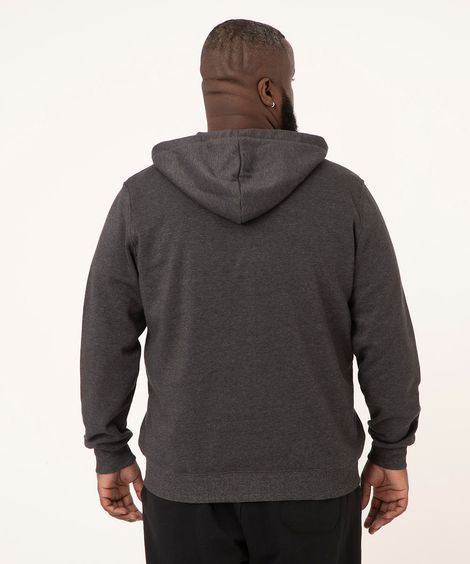blusão plus size básico de moletom com capuz cinza mescla escuro