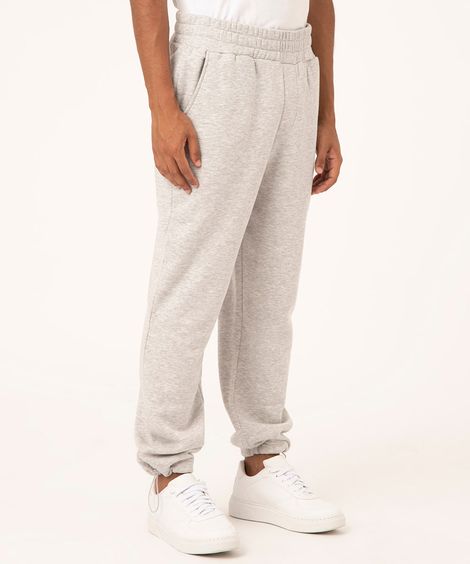 calça jogger relaxed de moletom cinza mescla claro