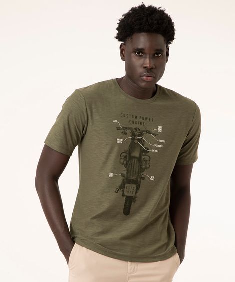camiseta de algodão manga curta moto verde escuro