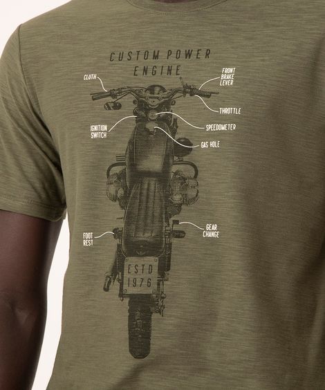 camiseta de algodão manga curta moto verde escuro